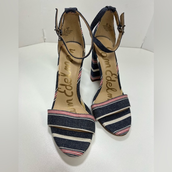 Sam Edelman Yaro Block Heels in Susie Stripe denim Red White and Blue NEW Size 5 - Picture 6 of 11